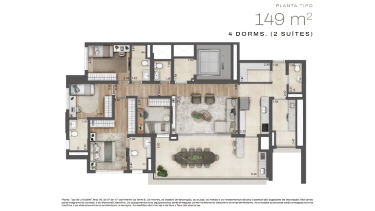 Planta tipo 149m²